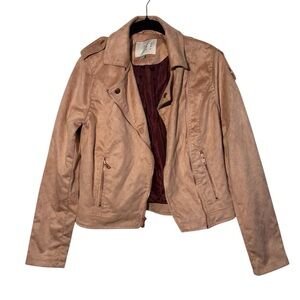 A New Day Pink Faux Suede Moto Jacket Size XS